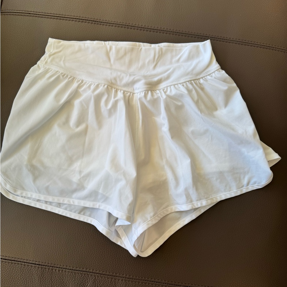 DISCONTINUED Aerie White Women's Running Shorts with Built In Undershort